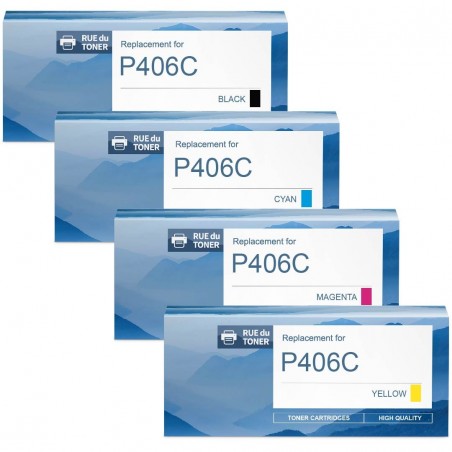 Toner équivalent à Samsung CLT-P406C Pack de 4 Noir, Jaune, Cyan, Magenta