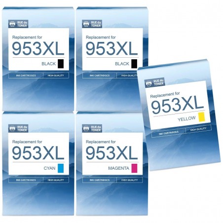 compatible HP 953XL Pack de 5 cartouches d'encre Noir, Jaune, Cyan, Magenta