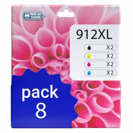 Pack de 8 cartouches compatibles HP 912XL