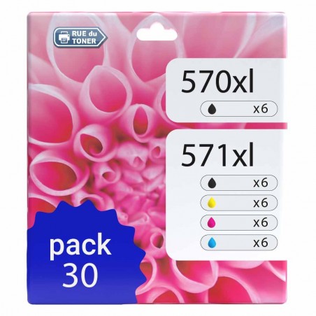 Pack de 30 cartouches compatibles PGI-570XL CLI-571XL Canon 6 X 570xl, 6 X 571xl noir, 6 X 571xl cyan, 6 X 571xl magenta, 6 X 57