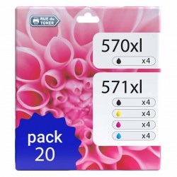 Pack de 20 cartouches compatibles PGI-570XL CLI-571XL Canon 4 X 570xl, 4 X 571xl noir, 4 X 571xl cyan, 4 X 571xl magenta, 4 X 57