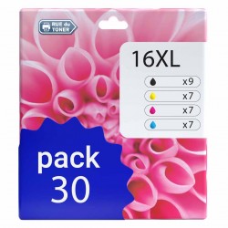 Pack de 30 cartouches compatibles 16XL Epson 9 noirs, 7 cyan, 7 magenta, 7 jaune