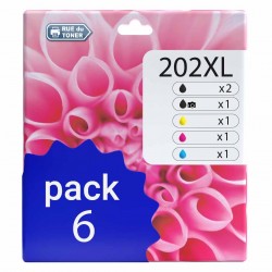 Pack de 6 cartouches compatibles 202XL Epson 2 noirs, 1 noir photo, 1 cyan, 1 magenta, 1 jaune