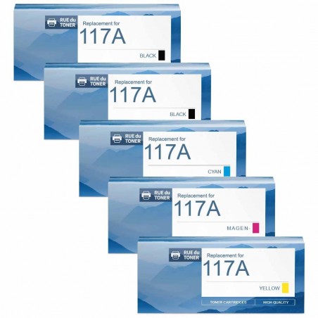 Compatible HP 117A (W2070A, W2071A, W2072A, W2073A) 5 cartouches de toner - Avec puce