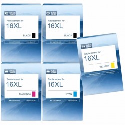 Pack de 5 cartouches compatibles 16XL Epson 2 noirs, 1 cyan, 1 magenta, 1 jaune