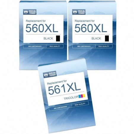 Pack de 3 cartouches compatibles PG-560XL CL-561XL Canon 2 noirs, 1 couleur