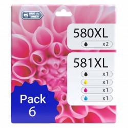 compatible Canon PGI-580 CLI-581 Pack de 6 cartouches d'encre Noir, Noir pigmenté , Cyan , Magenta , Jaune